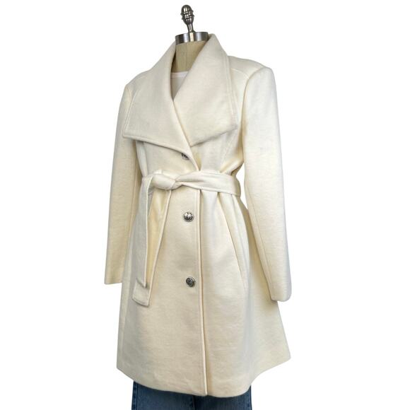 Vince Camuto Off-White Cream Belted Long Coat (Sz L) - Picture 3 of 14